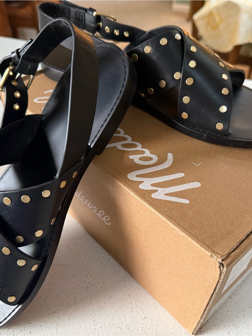 Madewell Black Studded Cross-Strap Sandals
